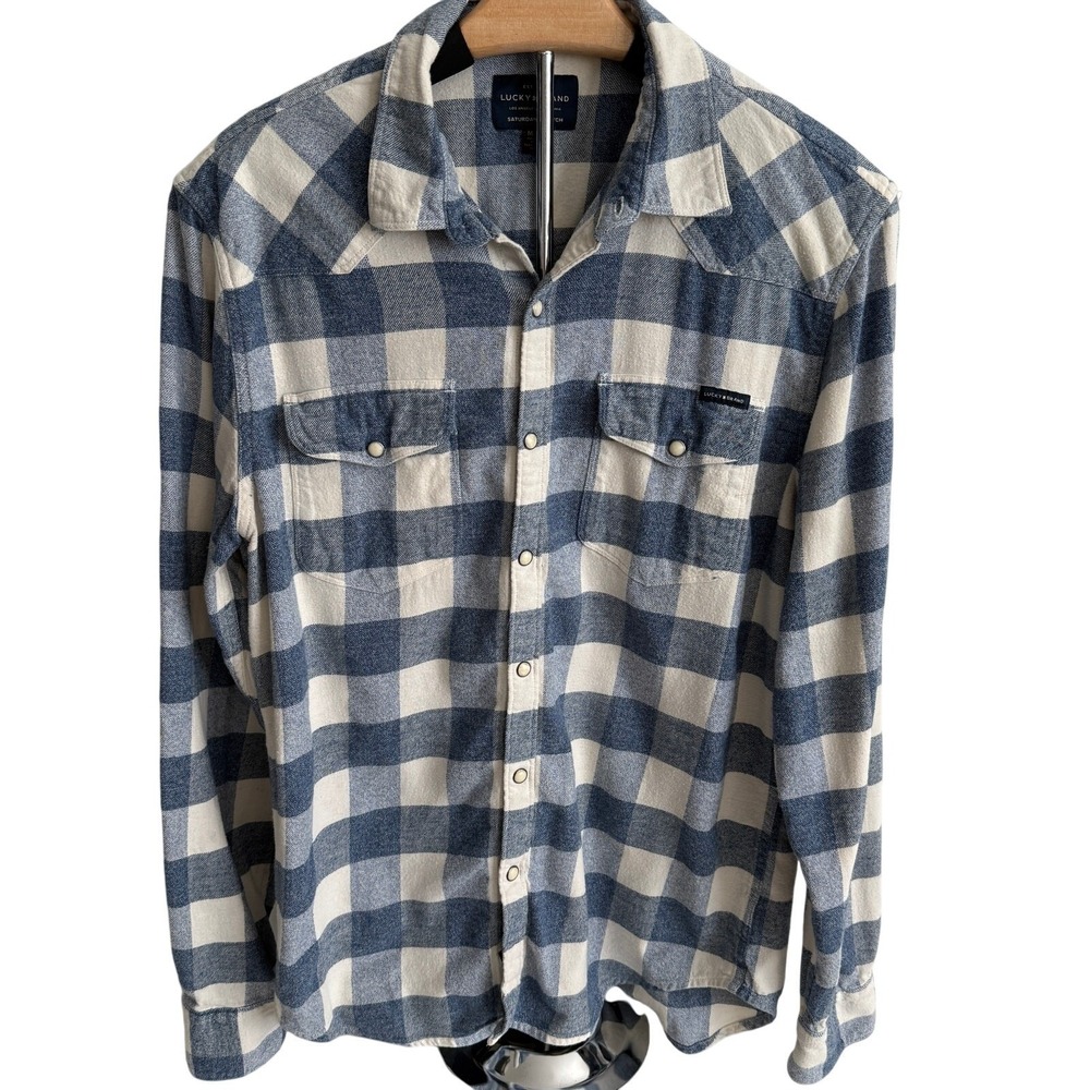 Lucky Brand Mens Plaid Flannel Shirt M Snap Closure Country Casual Trails Winter